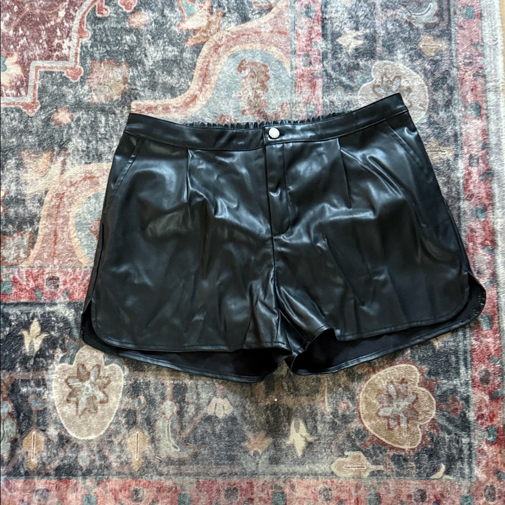Black Faux Leather Women Shorts